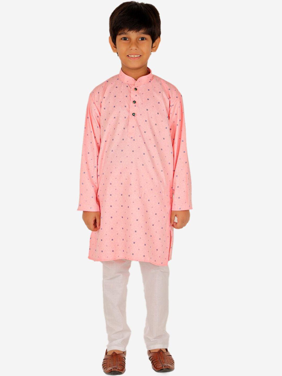 pro-ethic style developer boys pink printed pure cotton kurta with pyjamas