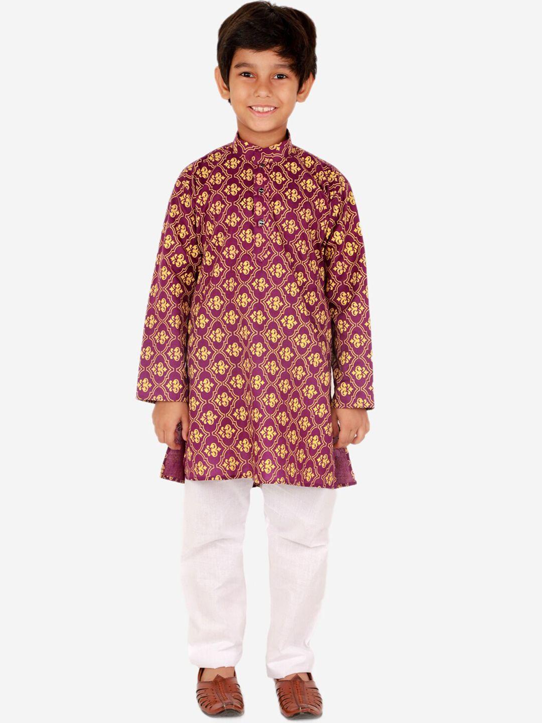 pro-ethic style developer boys purple ethnic motifs printed pure cotton kurta with pyjamas