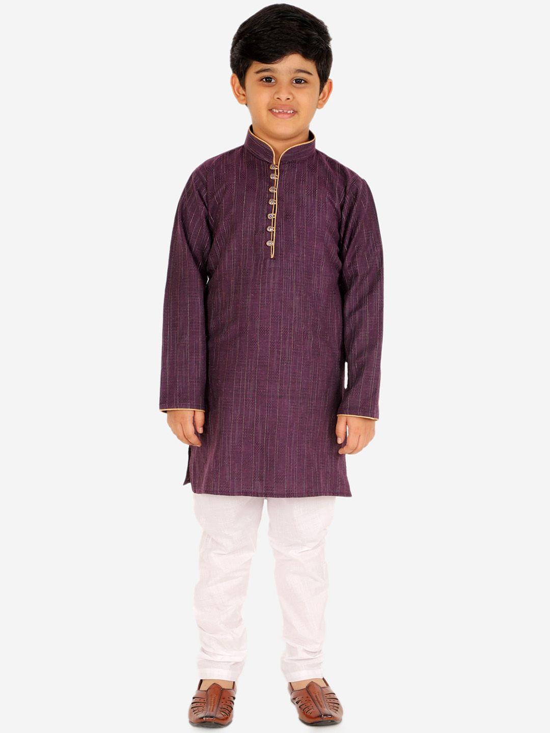 pro-ethic style developer boys purple geometric printed pure cotton kurta with pyjamas