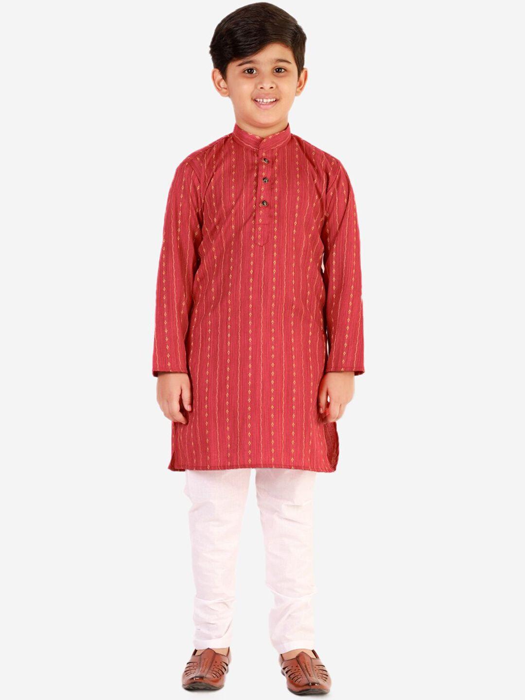 pro-ethic style developer boys red printed pure cotton kurta with pyjamas