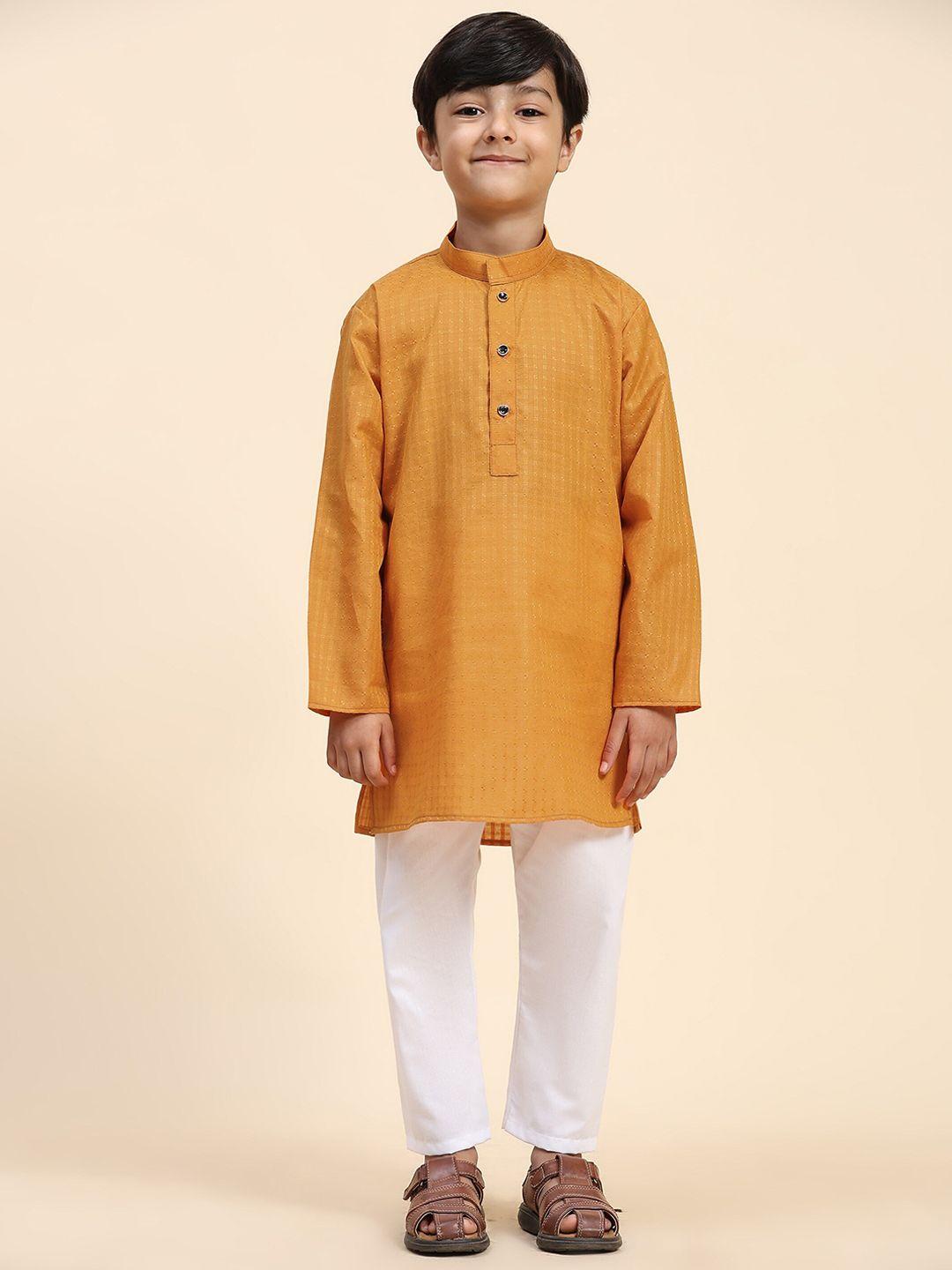pro-ethic style developer boys self checked thread work pure cotton kurta with pyjamas
