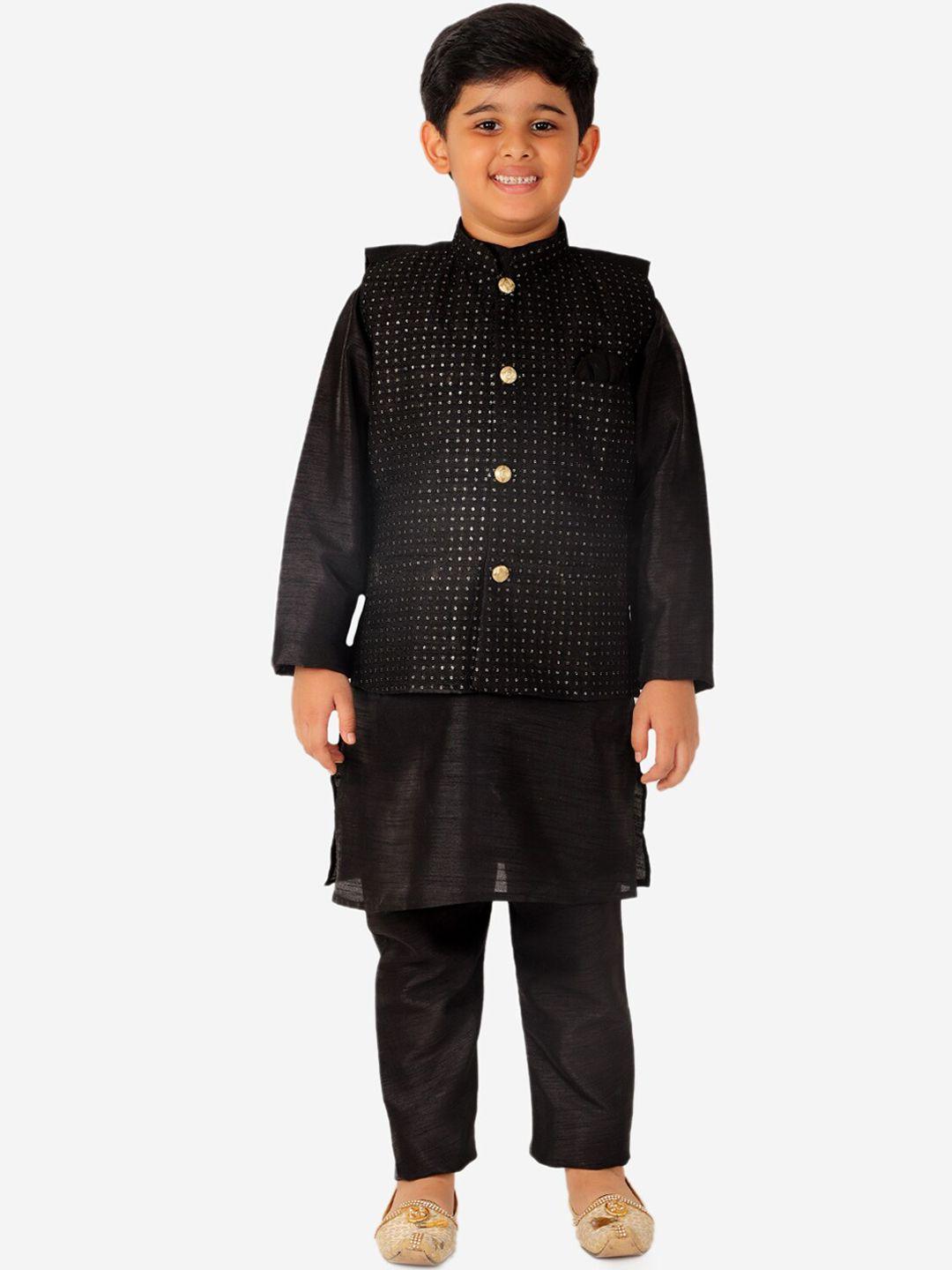 pro-ethic style developer boys sequinned pure silk kurta with pyjamas & nehru jacket