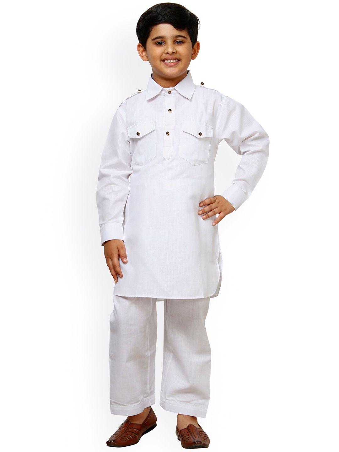 pro-ethic style developer boys white striped regular kurta with pyjamas