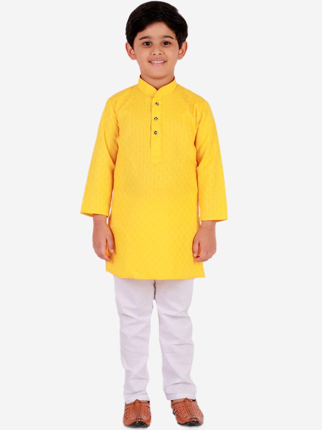 pro-ethic style developer boys yellow & white kurta with pyjamas