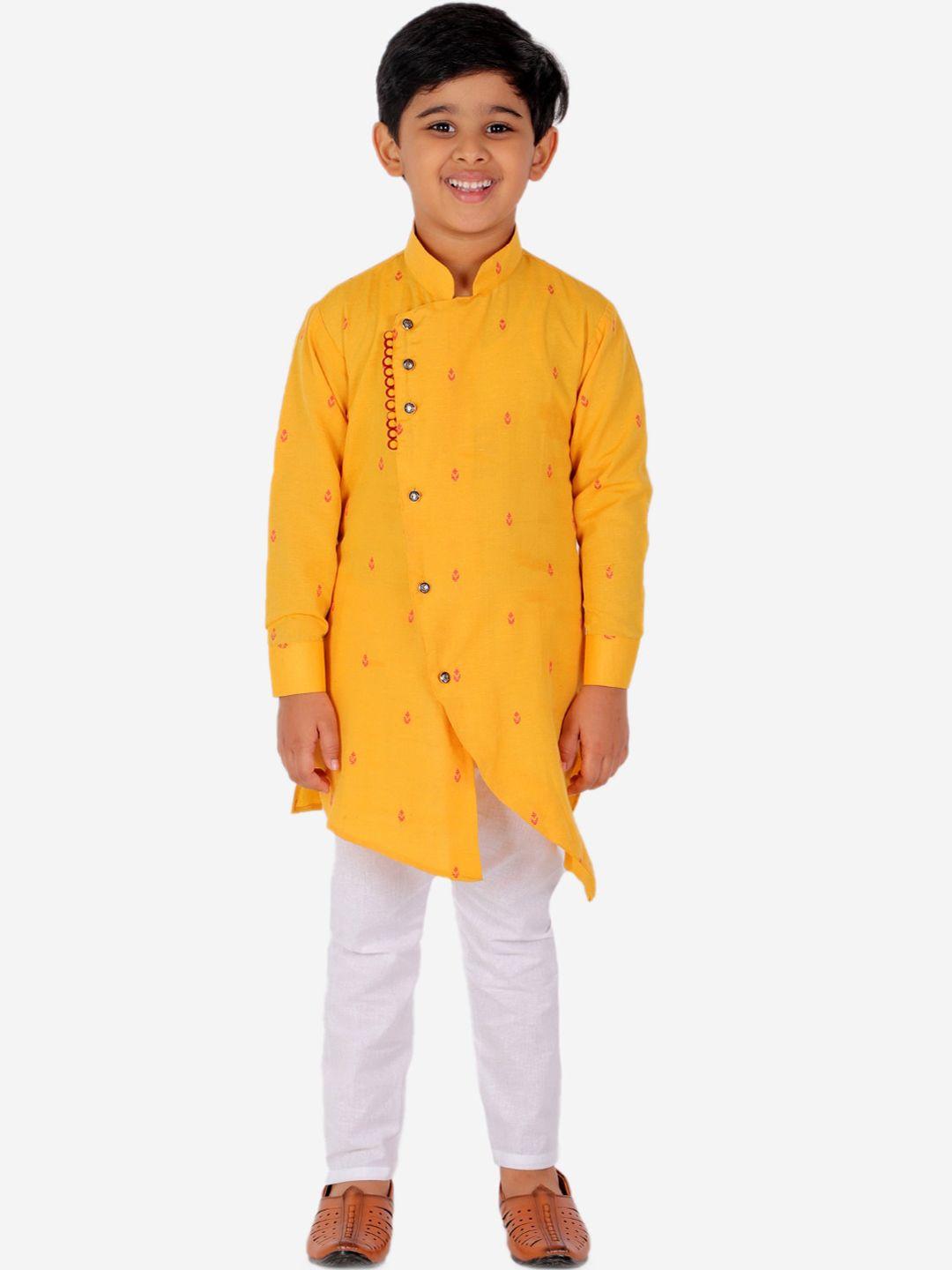 pro-ethic style developer boys yellow angrakha kurta with pyjamas