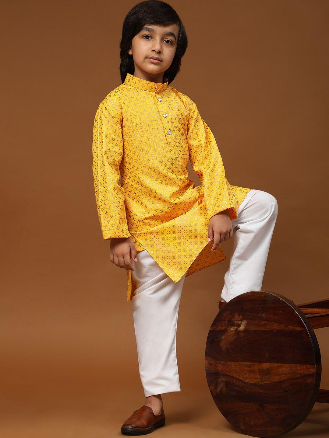 pro-ethic style developer boys yellow ethnic motifs printed regular kurta with pyjamas