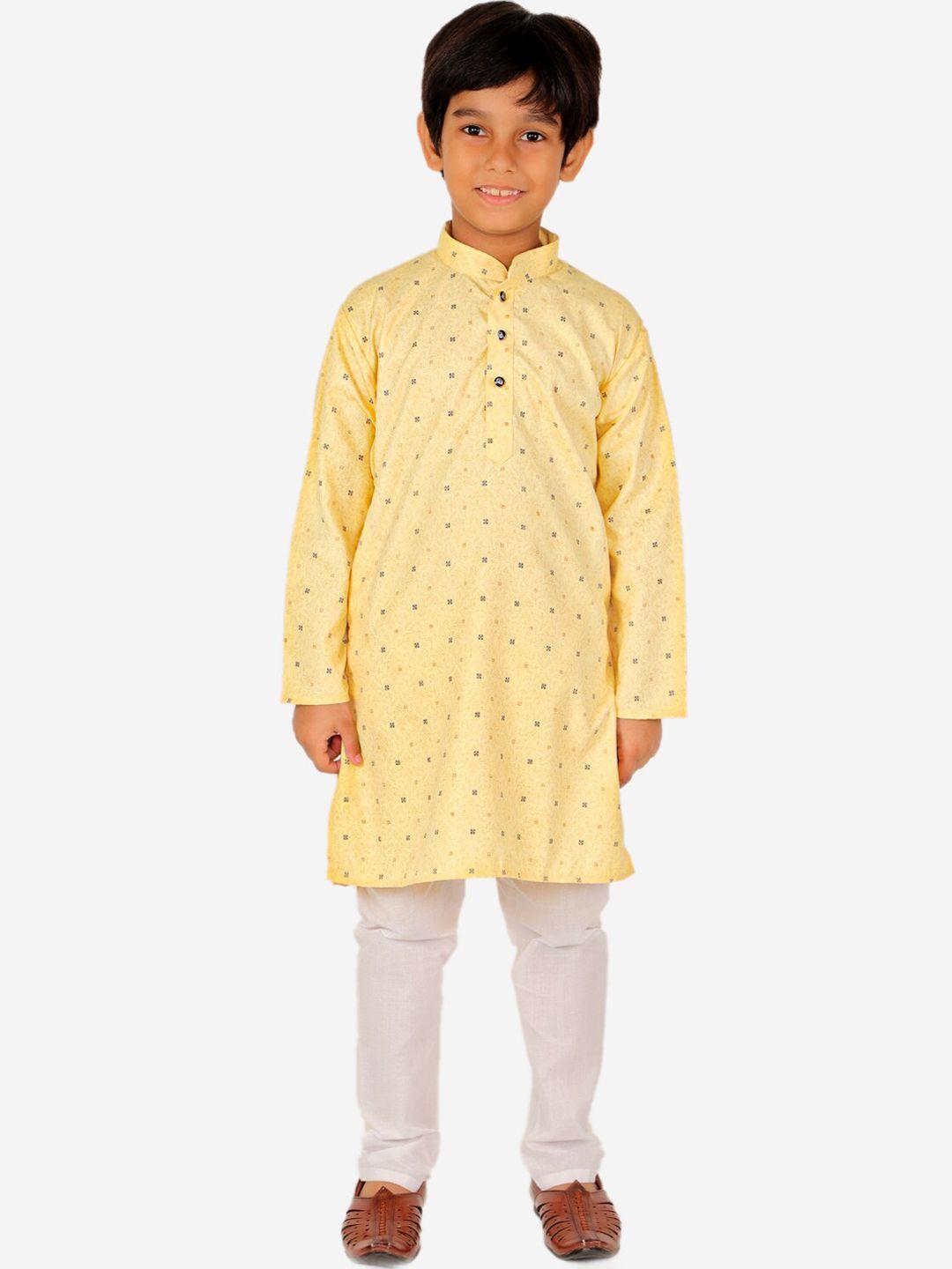 pro-ethic style developer boys yellow printed pure cotton kurta with pyjama