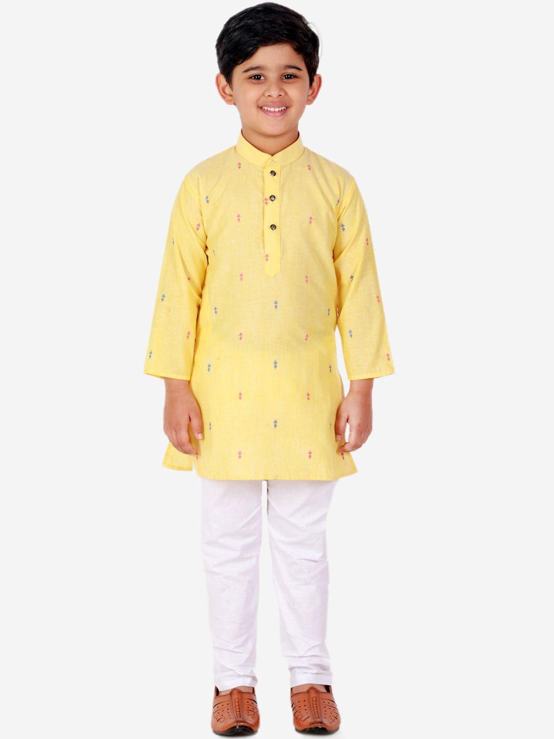 pro-ethic style developer boys yellow pure cotton kurta with pyjamas