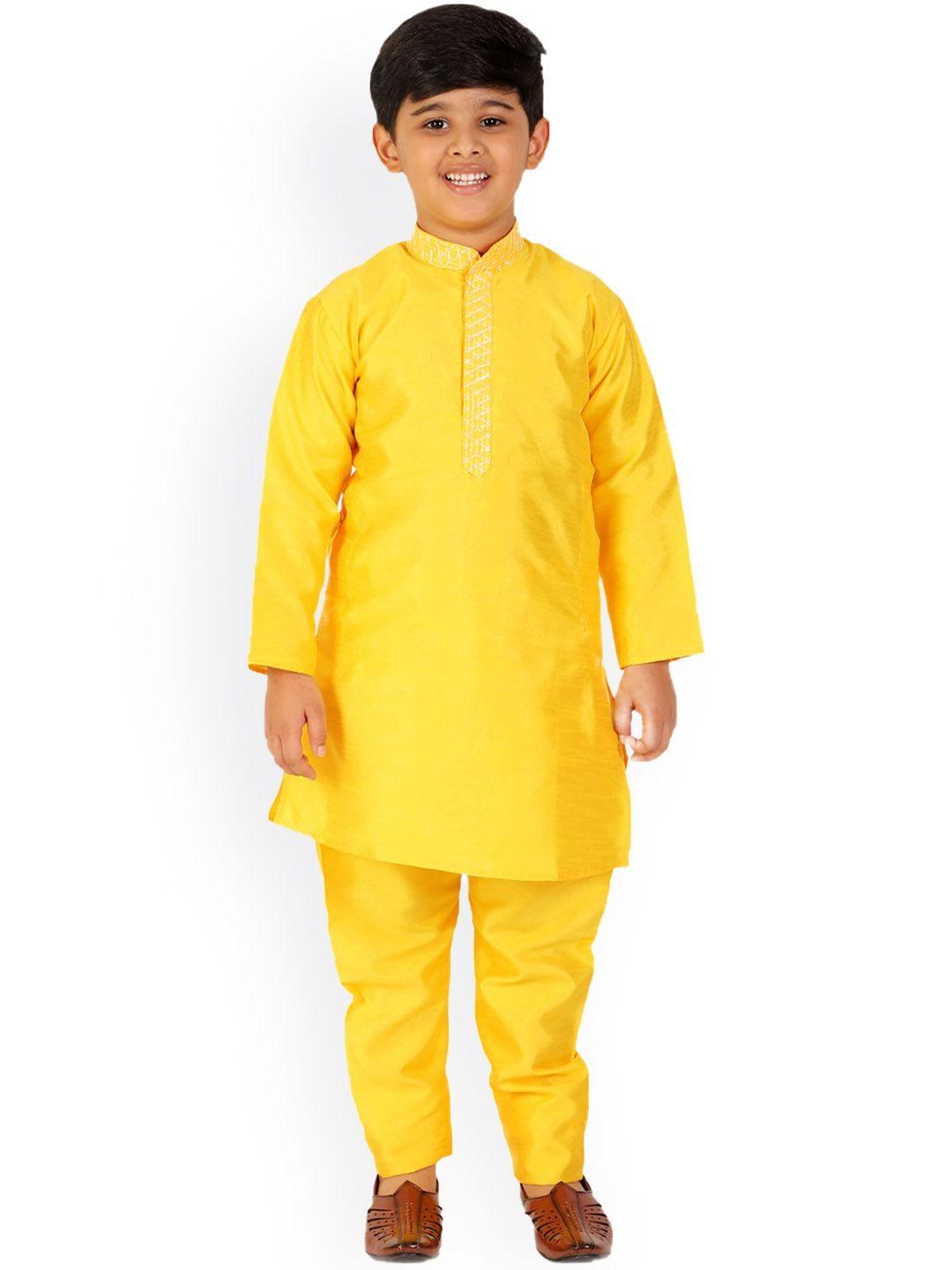 pro-ethic style developer boys yellow pure silk kurta with trousers