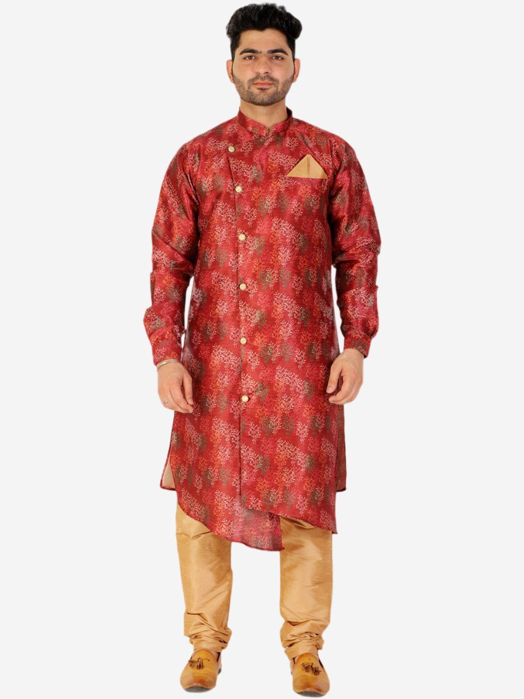 pro-ethic style developer ethnic printed mandarin collar asymmetric kurta with pyjamas