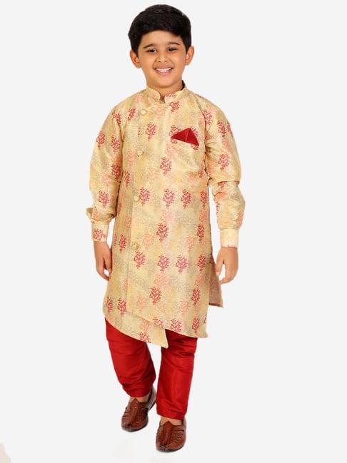 pro-ethic style developer kids beige & red printed full sleeves kurta with pyjamas