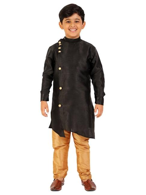 pro-ethic style developer kids black & beige solid full sleeves kurta with pyjamas