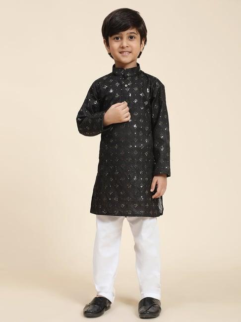 pro-ethic style developer kids black & white embellished full sleeves kurta with pyjamas