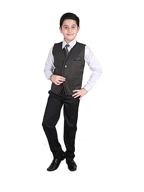 pro-ethic style developer kids black & white solid full sleeves shirt, waistcoat, pants with tie