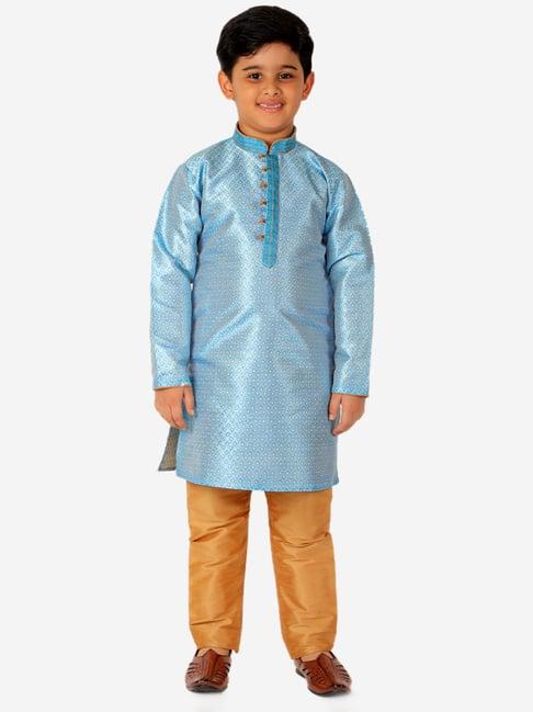 pro-ethic style developer kids blue & beige printed full sleeves kurta with pyjamas