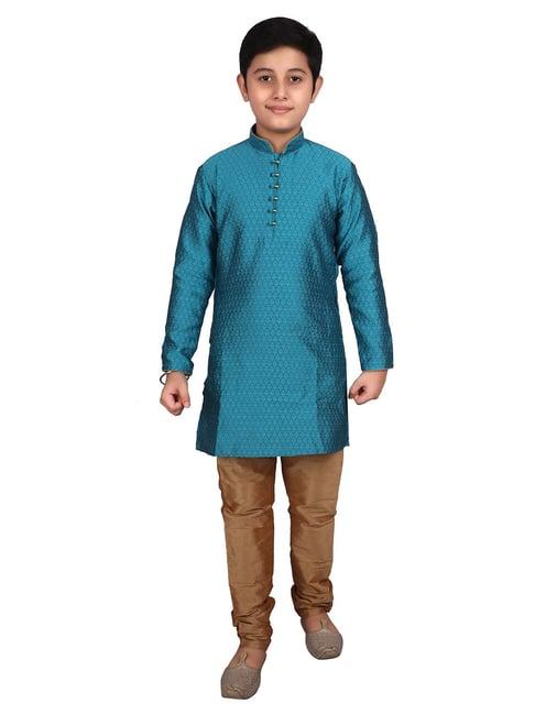 pro-ethic style developer kids blue & brown printed full sleeves kurta with pyjamas