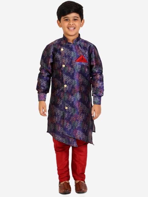 pro-ethic style developer kids blue & red printed full sleeves kurta with pyjamas
