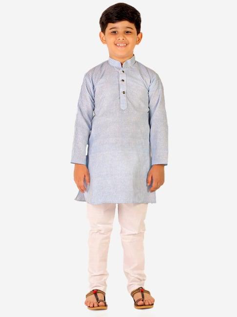 pro-ethic style developer kids blue & white striped full sleeves kurta with pyjamas