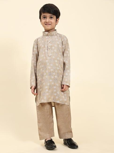 pro-ethic style developer kids brown printed full sleeves kurta with pyjamas