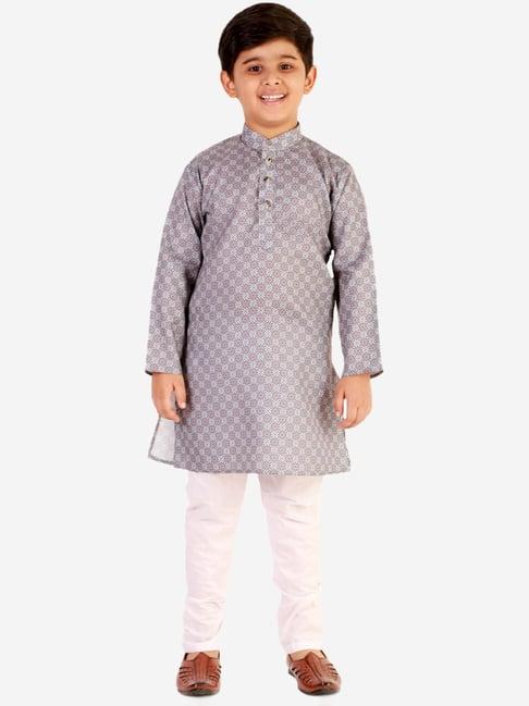 pro-ethic style developer kids dark blue & white floral full sleeves kurta with pyjamas