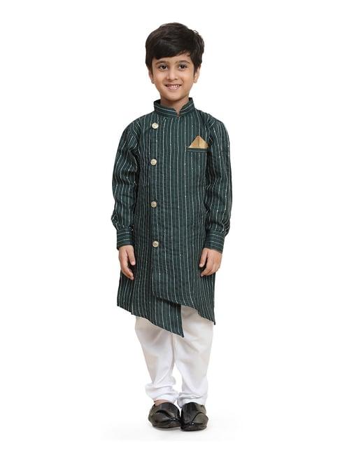 pro-ethic style developer kids dark green & white printed full sleeves kurta with pyjamas