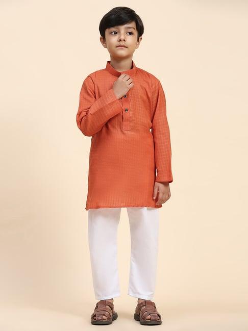 pro-ethic style developer kids dark orange self design full sleeves kurta with pyjamas