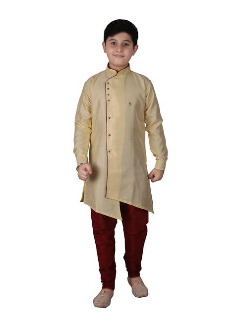 pro-ethic style developer kids gold & maroon solid full sleeves kurta with pyjamas