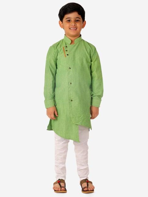 pro-ethic style developer kids green & white printed full sleeves kurta with pyjamas
