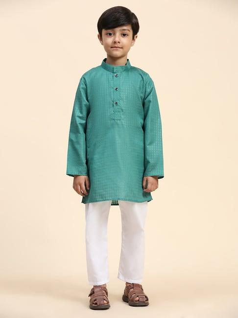 pro-ethic style developer kids green self design full sleeves kurta with pyjamas