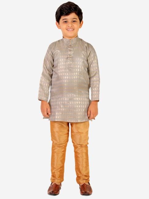 pro-ethic style developer kids grey & beige printed full sleeves kurta with pyjamas