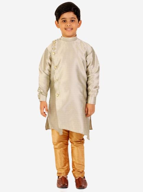 pro-ethic style developer kids grey & beige solid full sleeves kurta with pyjamas