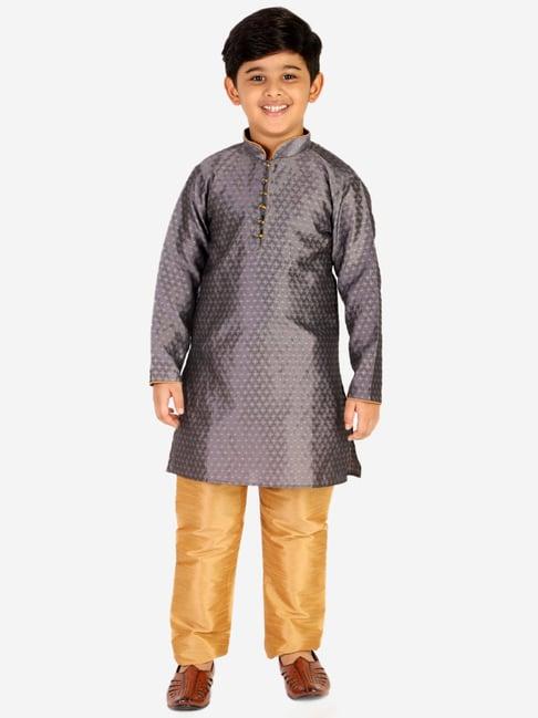 pro-ethic style developer kids grey & light brown printed full sleeves kurta with pyjamas