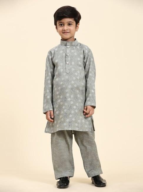 pro-ethic style developer kids grey printed full sleeves kurta with pyjamas