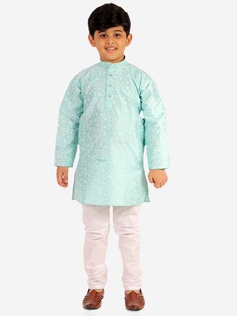 pro-ethic style developer kids light blue & white floral print full sleeves kurta with pyjamas