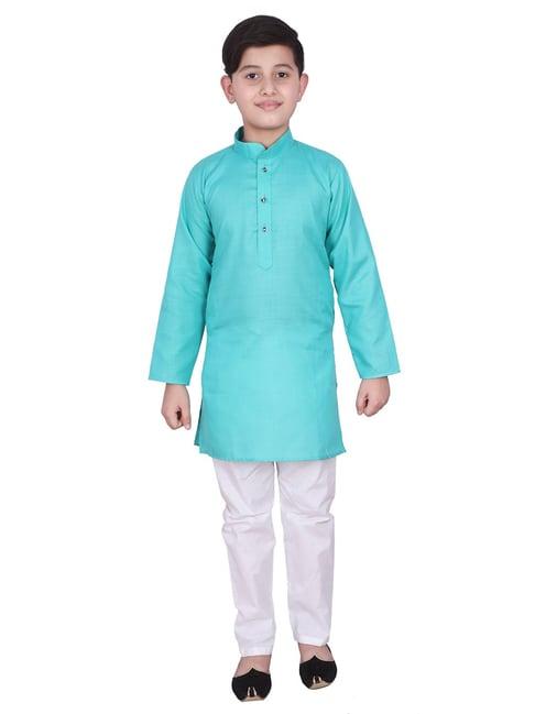 pro-ethic style developer kids light blue & white solid full sleeves kurta with pyjamas