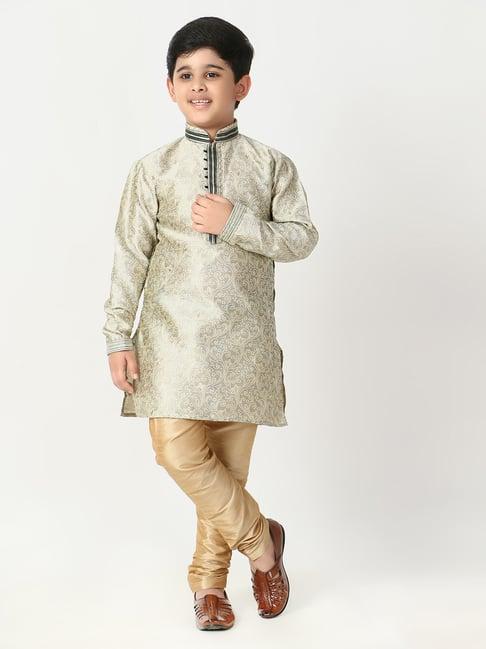 pro-ethic style developer kids light green & beige printed full sleeves kurta with pyjamas