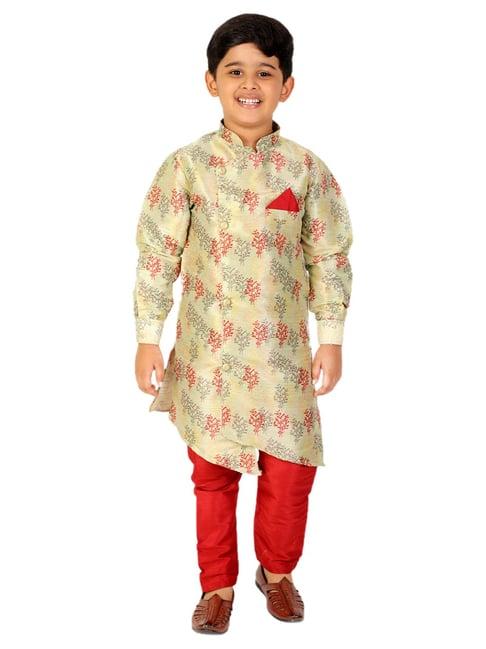 pro-ethic style developer kids light green printed full sleeves kurta with pyjamas