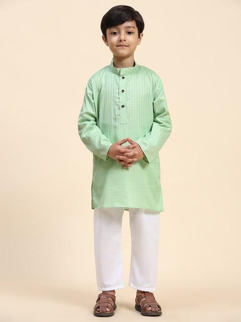 pro-ethic style developer kids light green self design full sleeves kurta with pyjamas