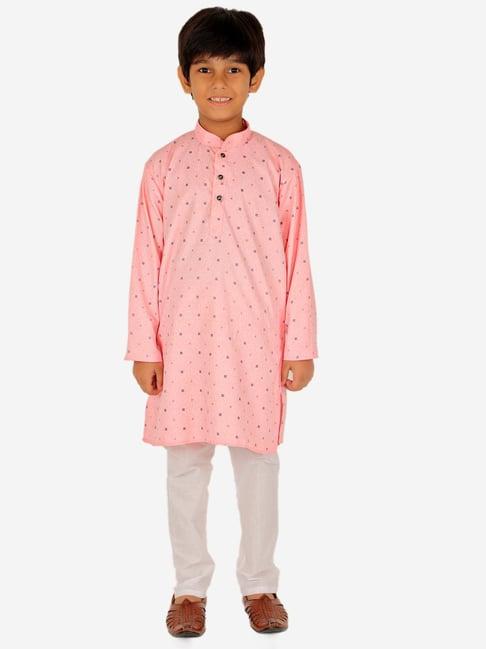 pro-ethic style developer kids light pink & white printed full sleeves kurta with pyjamas
