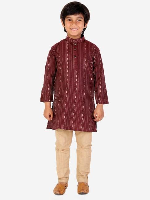 pro-ethic style developer kids maroon & beige printed full sleeves kurta with pyjamas