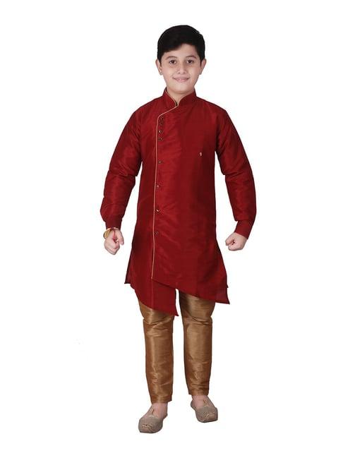 pro-ethic style developer kids maroon & beige solid full sleeves kurta with pyjamas
