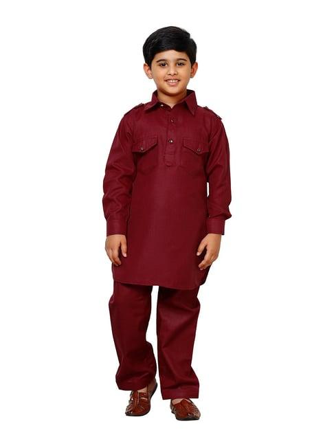 pro-ethic style developer kids maroon solid full sleeves pathani kurta with pyjamas