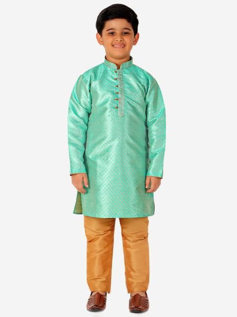 pro-ethic style developer kids mint green & beige printed full sleeves kurta with pyjamas