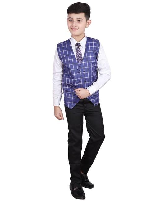 pro-ethic style developer kids multicolor checks full sleeves shirt, waistcoat, pants with tie