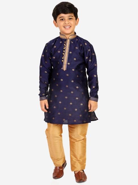 pro-ethic style developer kids navy & beige printed full sleeves kurta with pyjamas