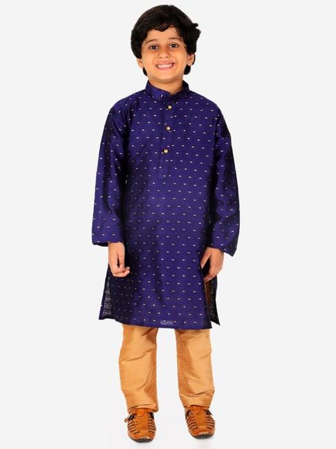 pro-ethic style developer kids navy & beige printed full sleeves kurta with pyjamas