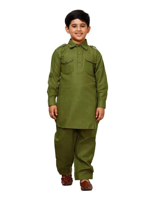 pro-ethic style developer kids olive solid full sleeves pathani kurta with pyjamas