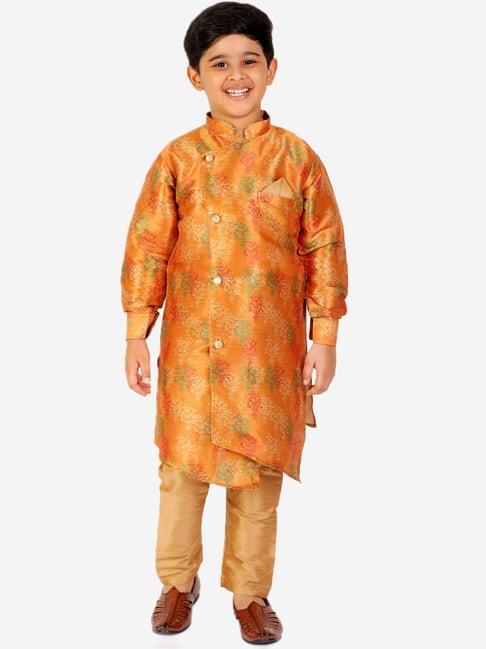 pro-ethic style developer kids orange & gold printed full sleeves kurta with pyjamas