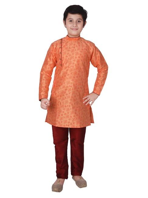 pro-ethic style developer kids orange & maroon printed full sleeves kurta with churidar