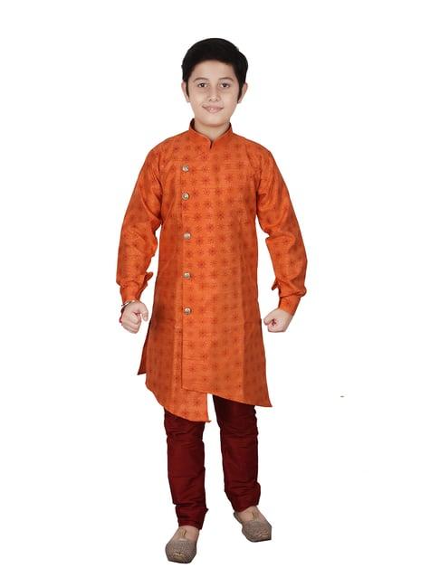 pro-ethic style developer kids orange & maroon printed full sleeves kurta with pyjamas
